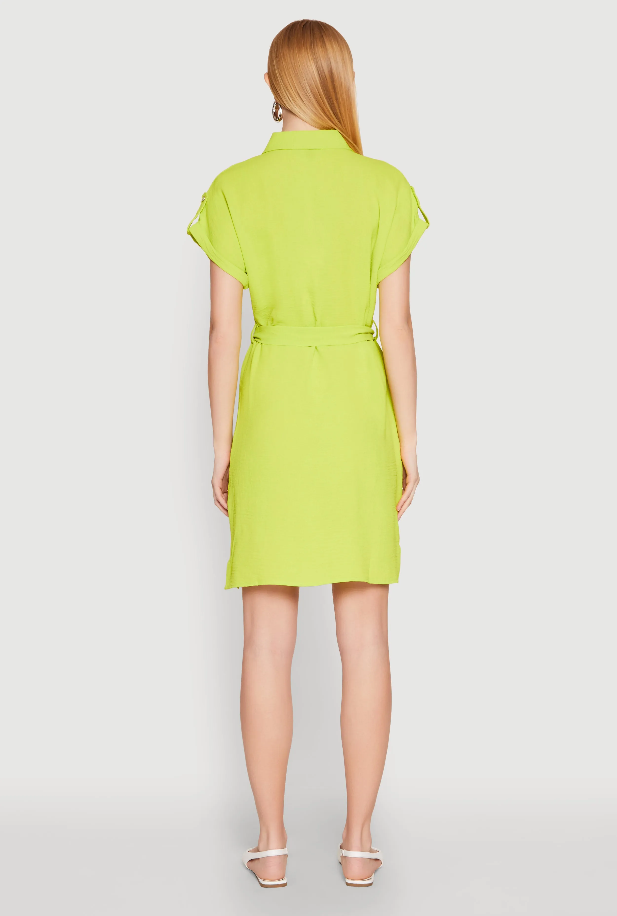 Crepe Knit Tie Waist Belted Shirt Dress sold by Rainbow product image thumbnail 5