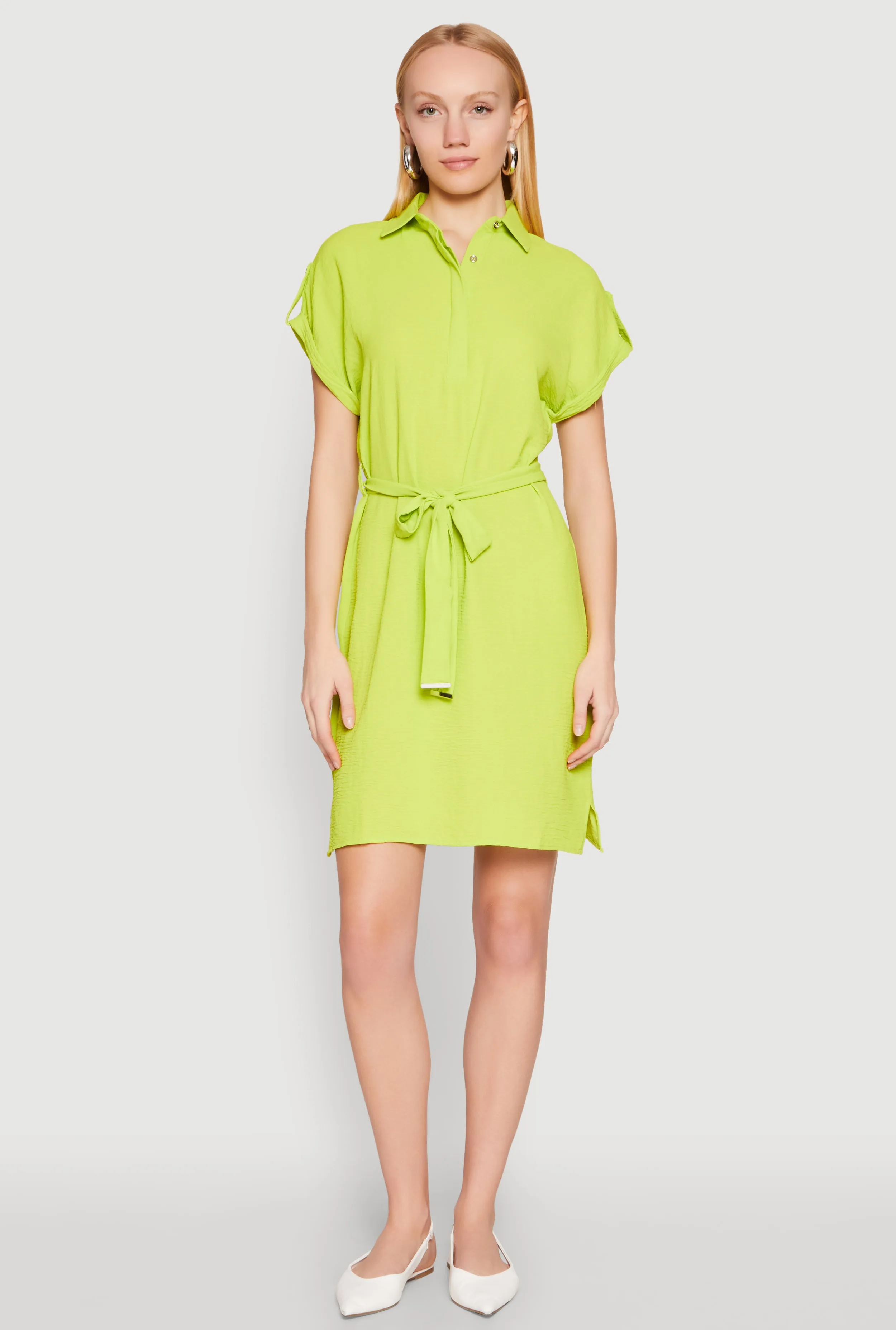 Crepe Knit Tie Waist Belted Shirt Dress sold by Rainbow product image thumbnail 2