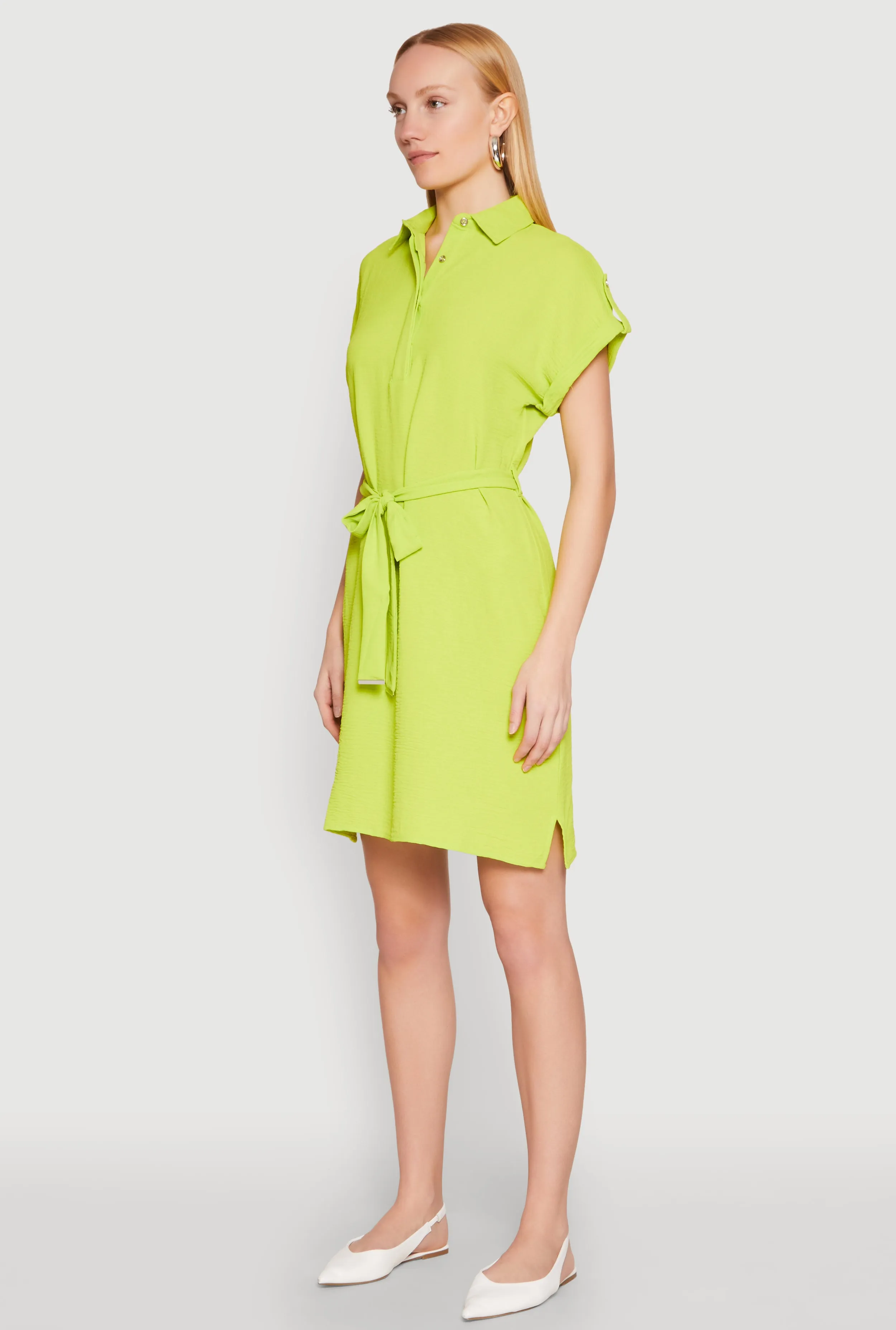 Crepe Knit Tie Waist Belted Shirt Dress sold by Rainbow product image thumbnail 3