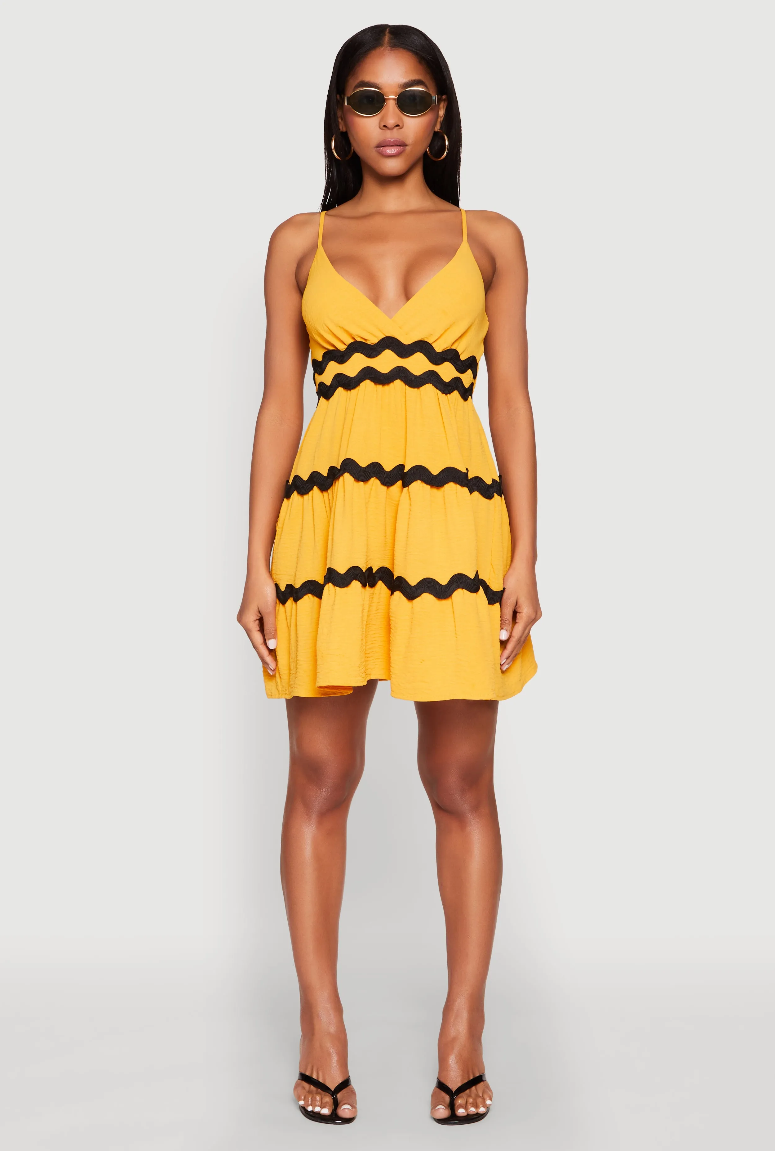 Airy Contrast Trim Tiered Dress sold by Rainbow