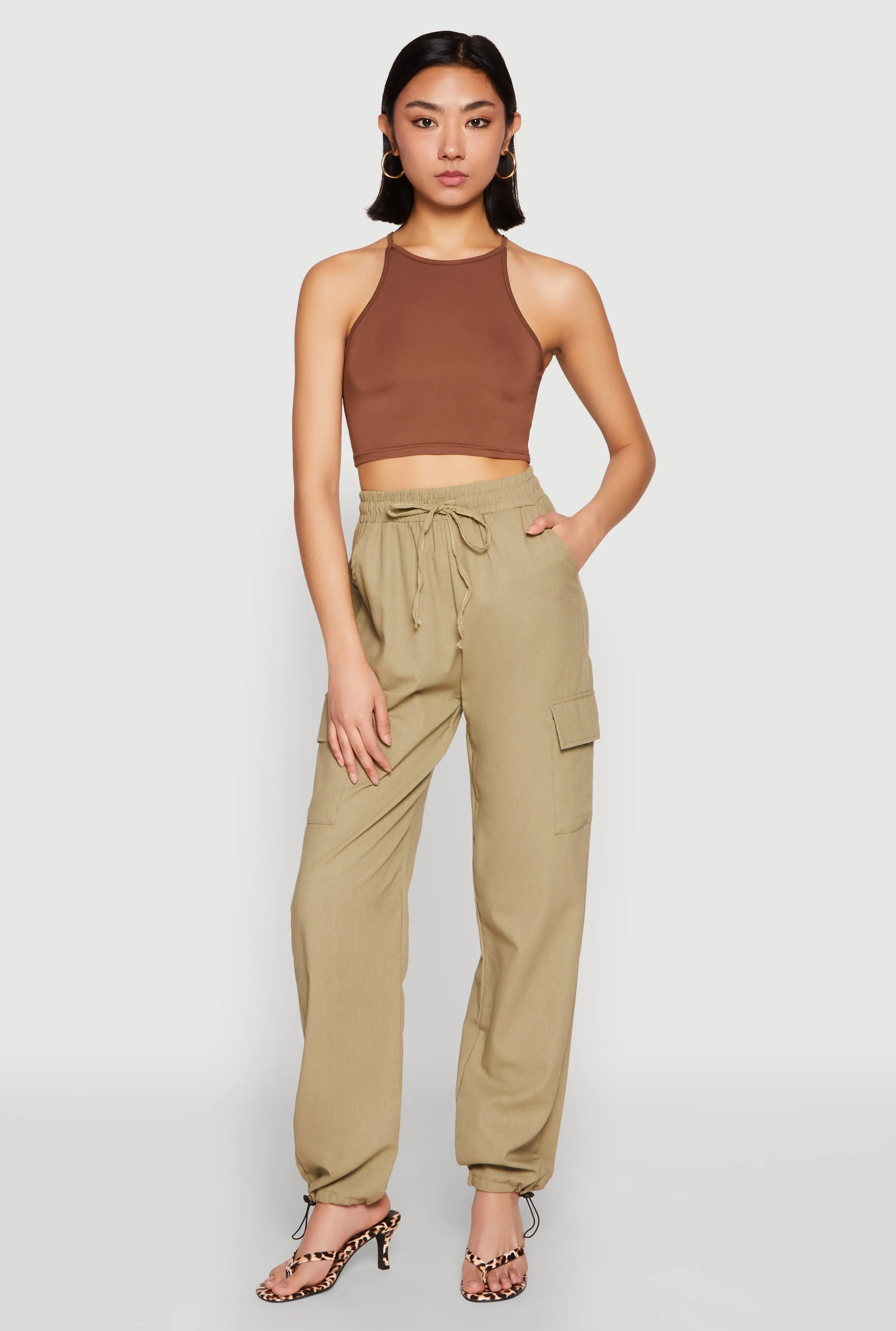 Toggle Drawstring Hem Linen Cargo Pants sold by Rainbow