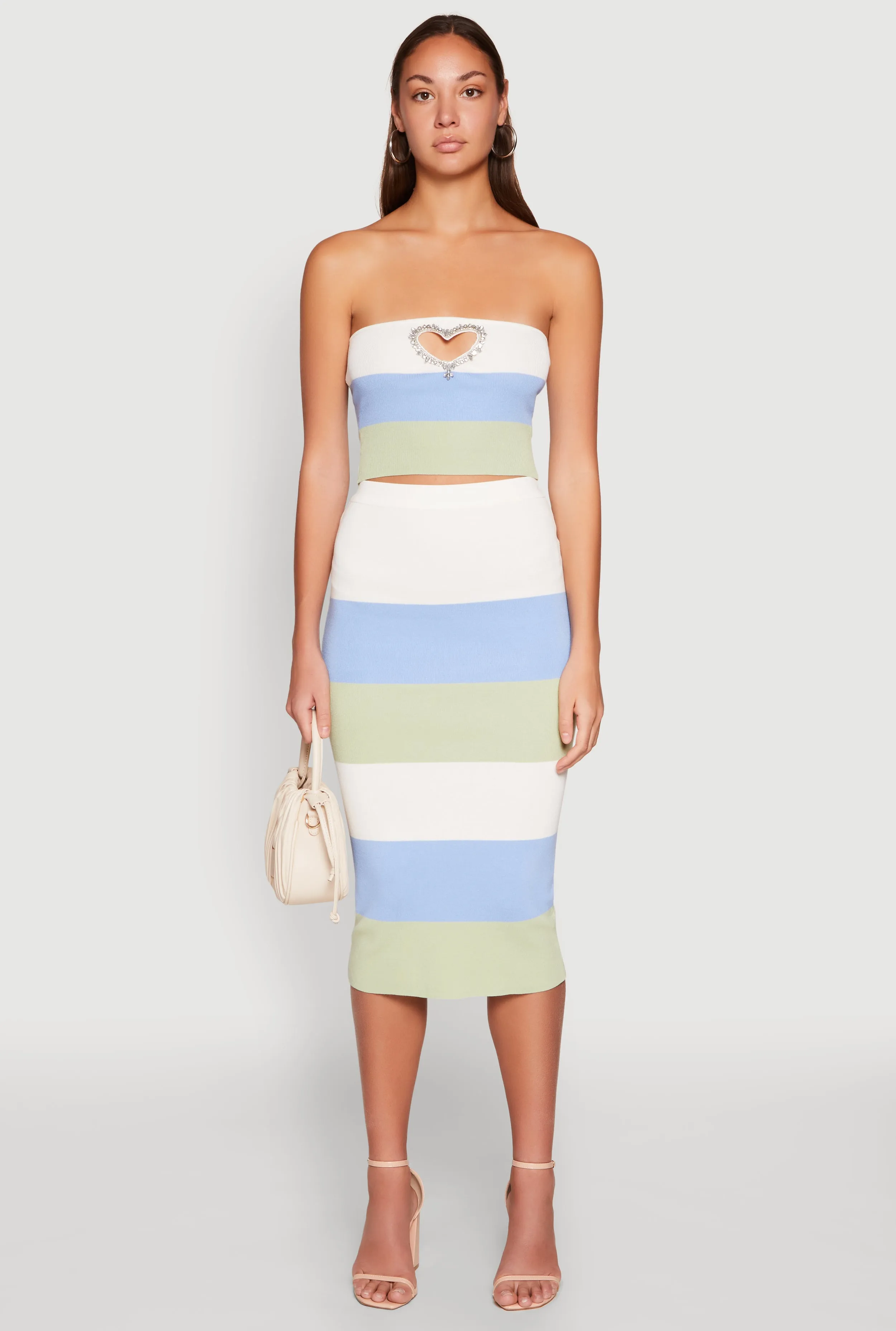 Color Block Knit Midi Skirt sold by Rainbow