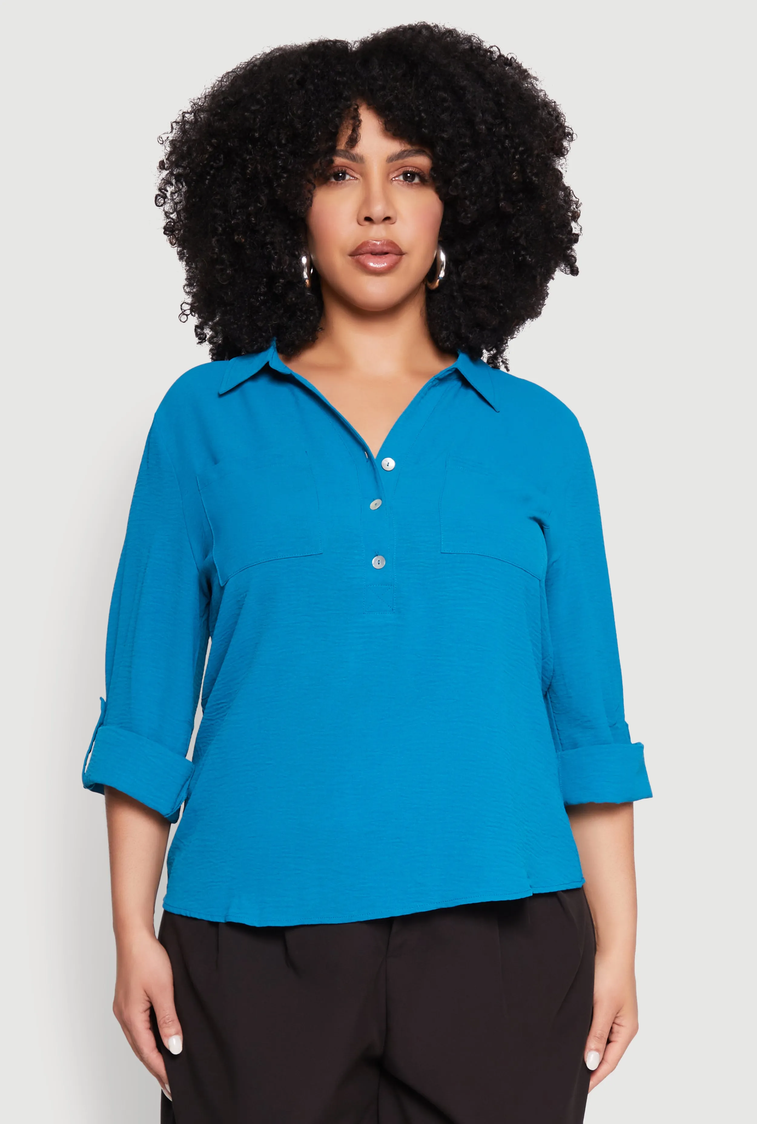 Plus Size Airy Half Button Shirt sold by Rainbow product image thumbnail 2