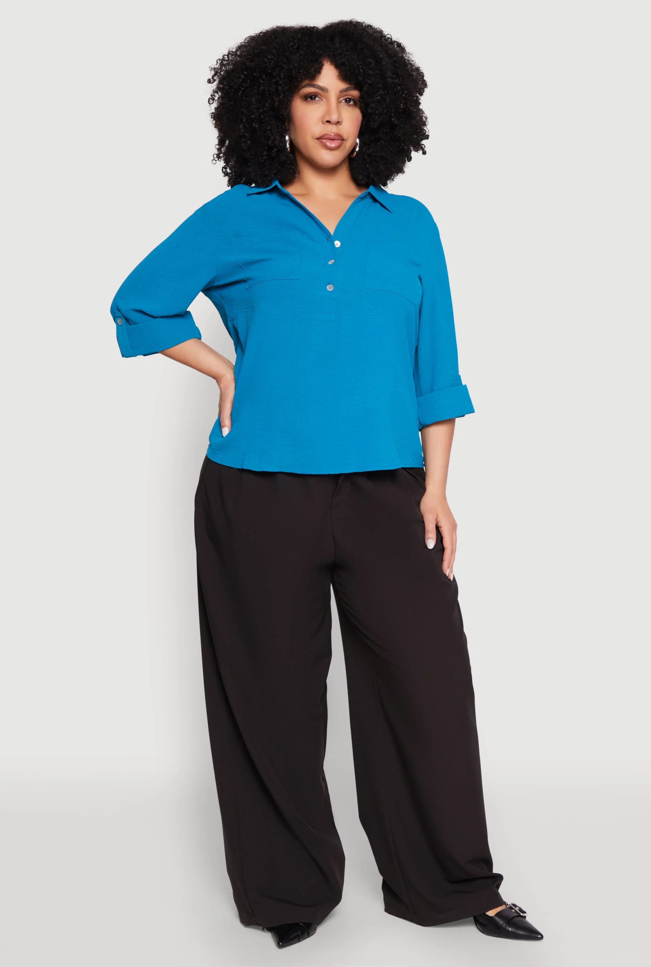 Plus Size Airy Half Button Shirt sold by Rainbow product image thumbnail 3