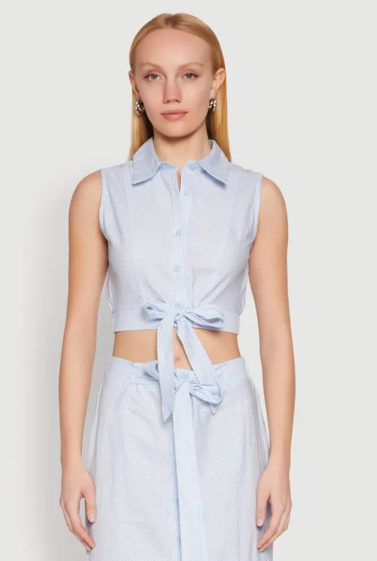 Striped Tie Front Crop Top sold by Rainbow