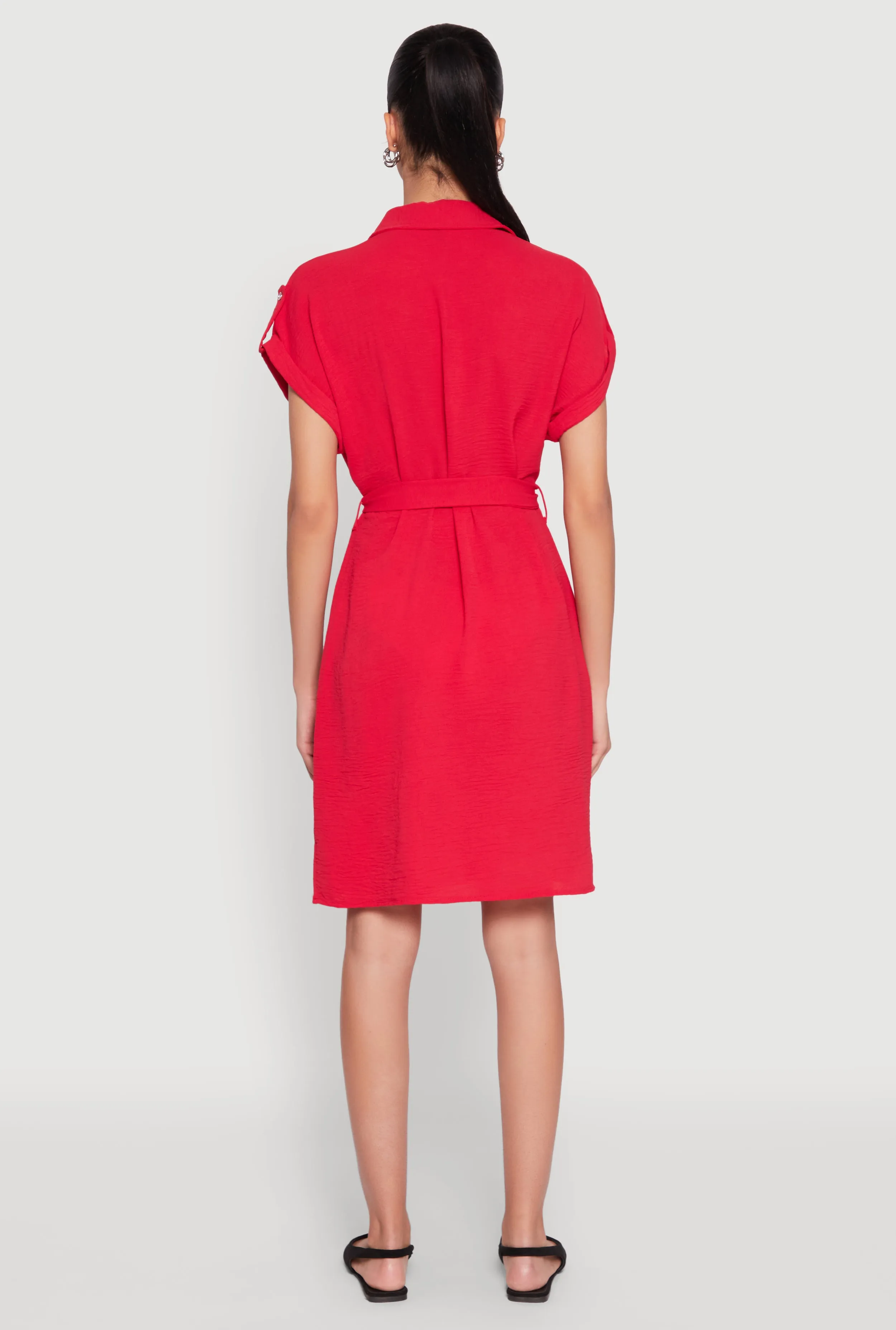 Crepe Knit Tie Waist Belted Shirt Dress sold by Rainbow product image thumbnail 5