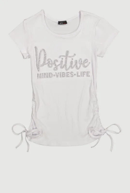 Girls 3D Rhinestone Positive Graphic Top sold by Rainbow