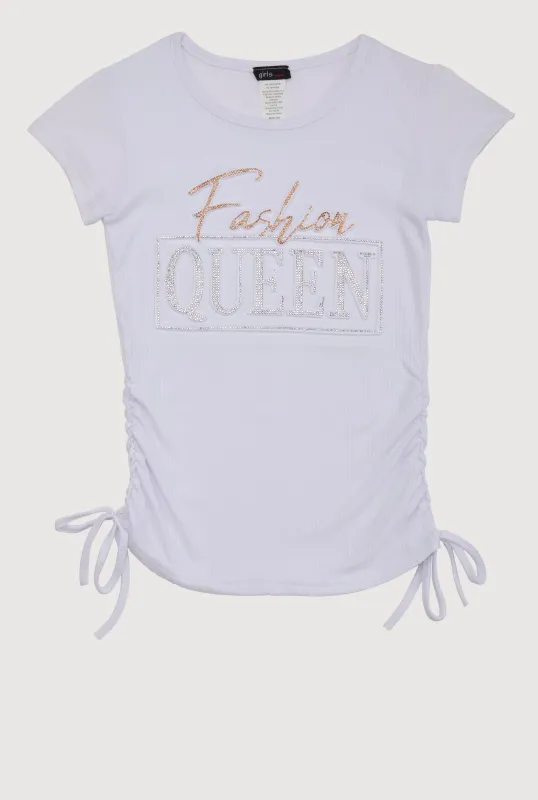 Girls 3D Fashion Queen Rhinestone Graphic Top sold by Rainbow