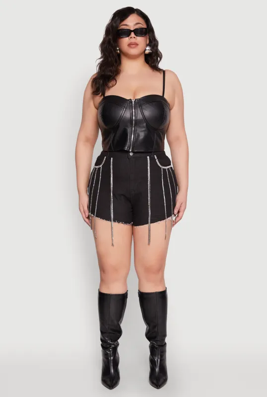 Plus Size Daisy Rhinestone Trim Fringe Denim Shorts sold by Rainbow