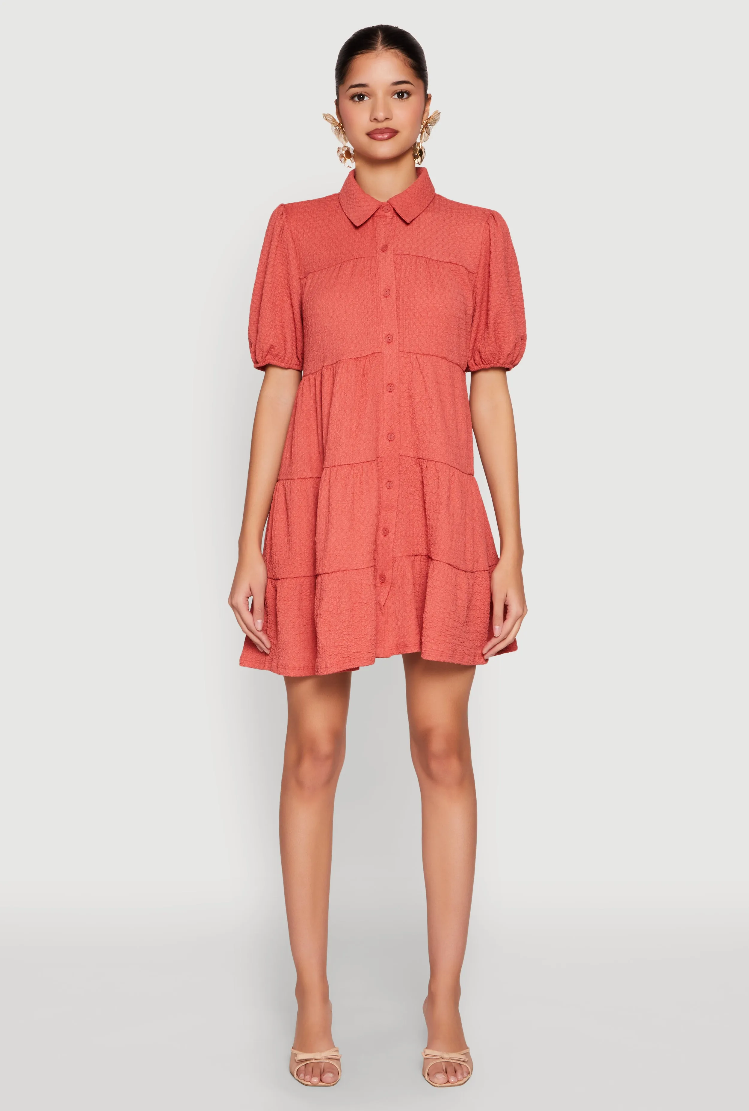 Crepe Knit Button Front Tiered Dress sold by Rainbow product image thumbnail 2