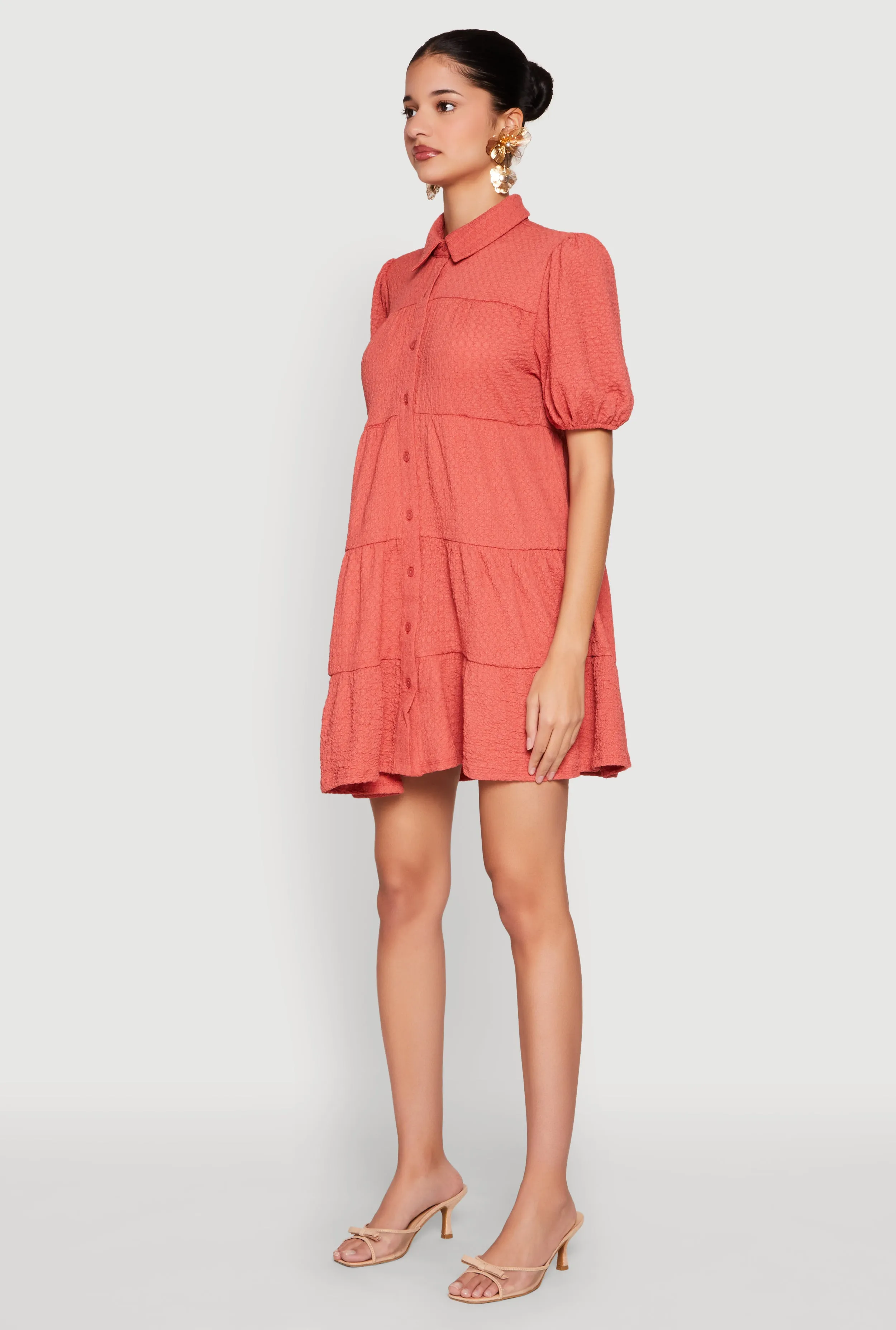 Crepe Knit Button Front Tiered Dress sold by Rainbow product image thumbnail 3