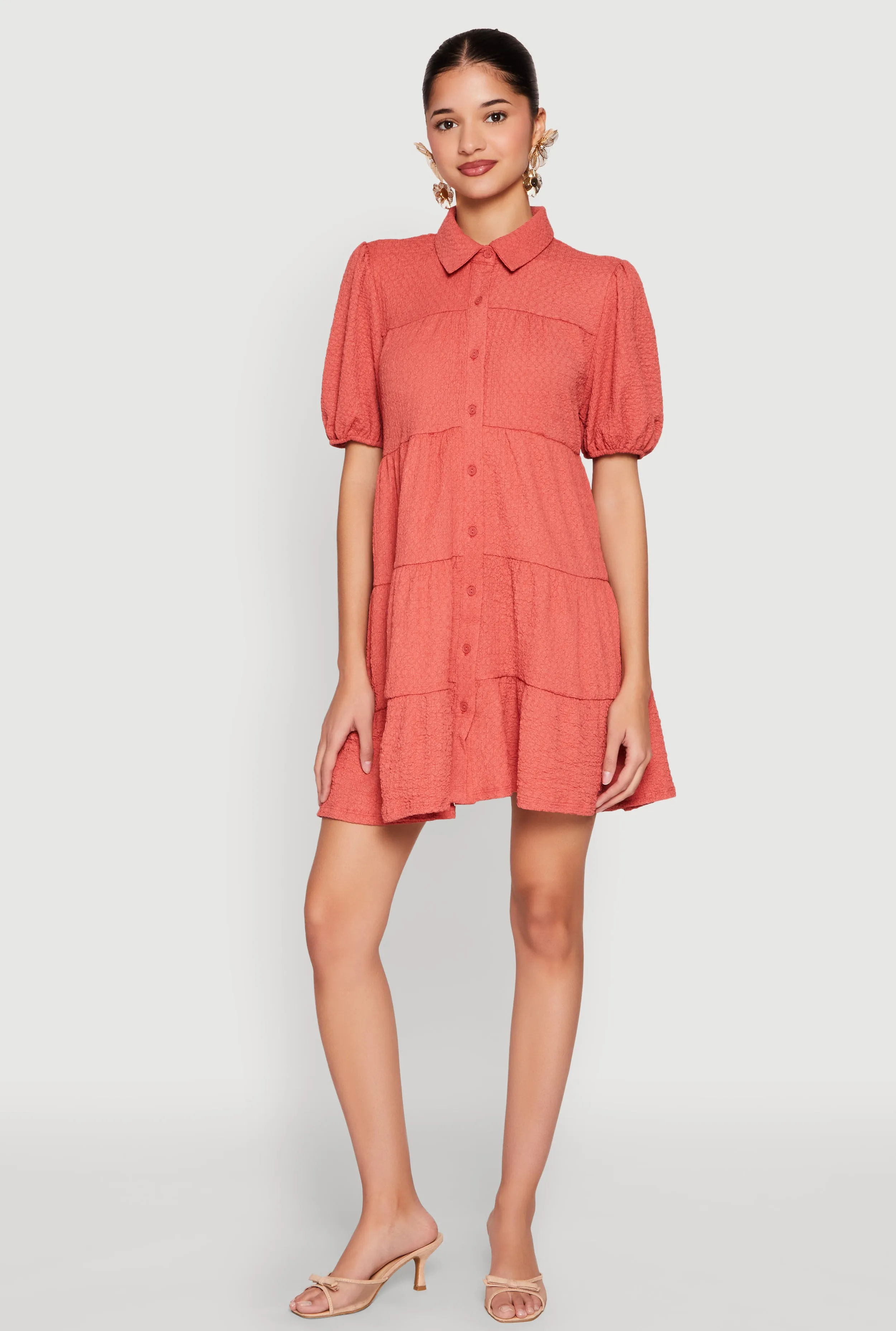 Crepe Knit Button Front Tiered Dress sold by Rainbow