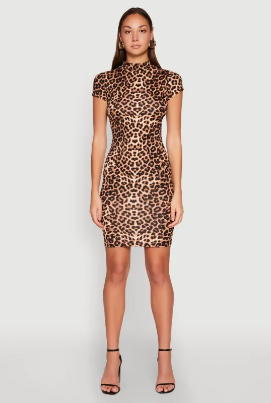 Leopard Print Short Sleeve Mock Neck Dress sold by Rainbow