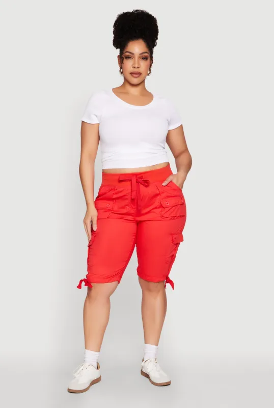 Plus Size Tie Hem Cargo Bermuda Shorts sold by Rainbow