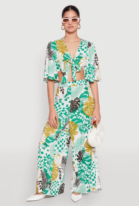 Leaf Print Palazzo Pants sold by Rainbow