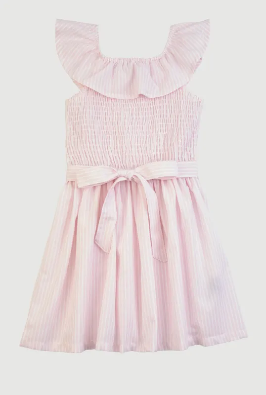 Little Girls Smocked Tie Waist Skater Dress sold by Rainbow