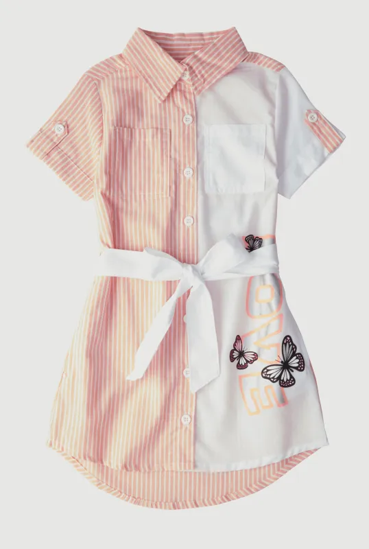 Little Girls Striped Love Butterfly Graphic Shirt Dress sold by Rainbow