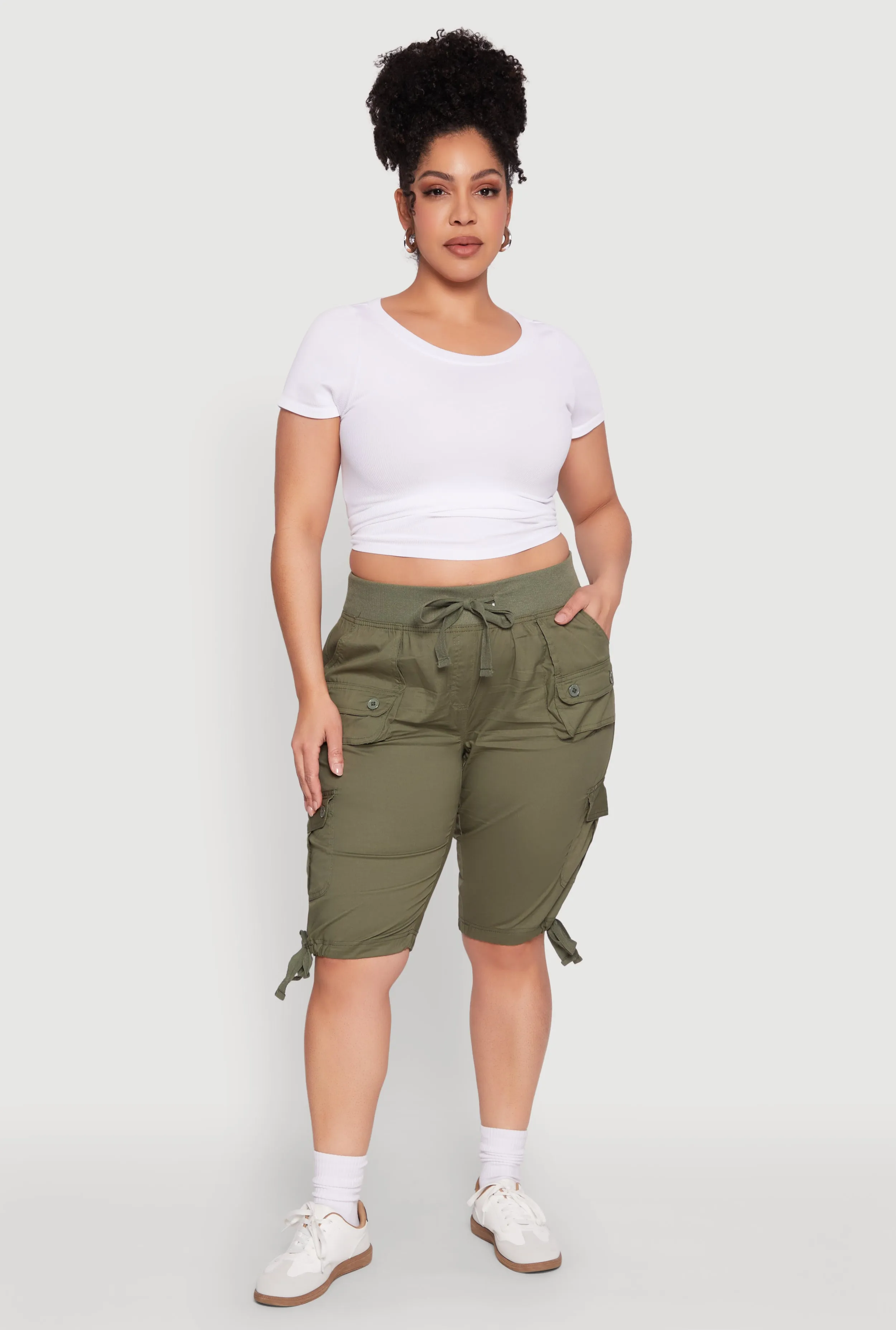 Plus Size Tie Hem Cargo Bermuda Shorts sold by Rainbow