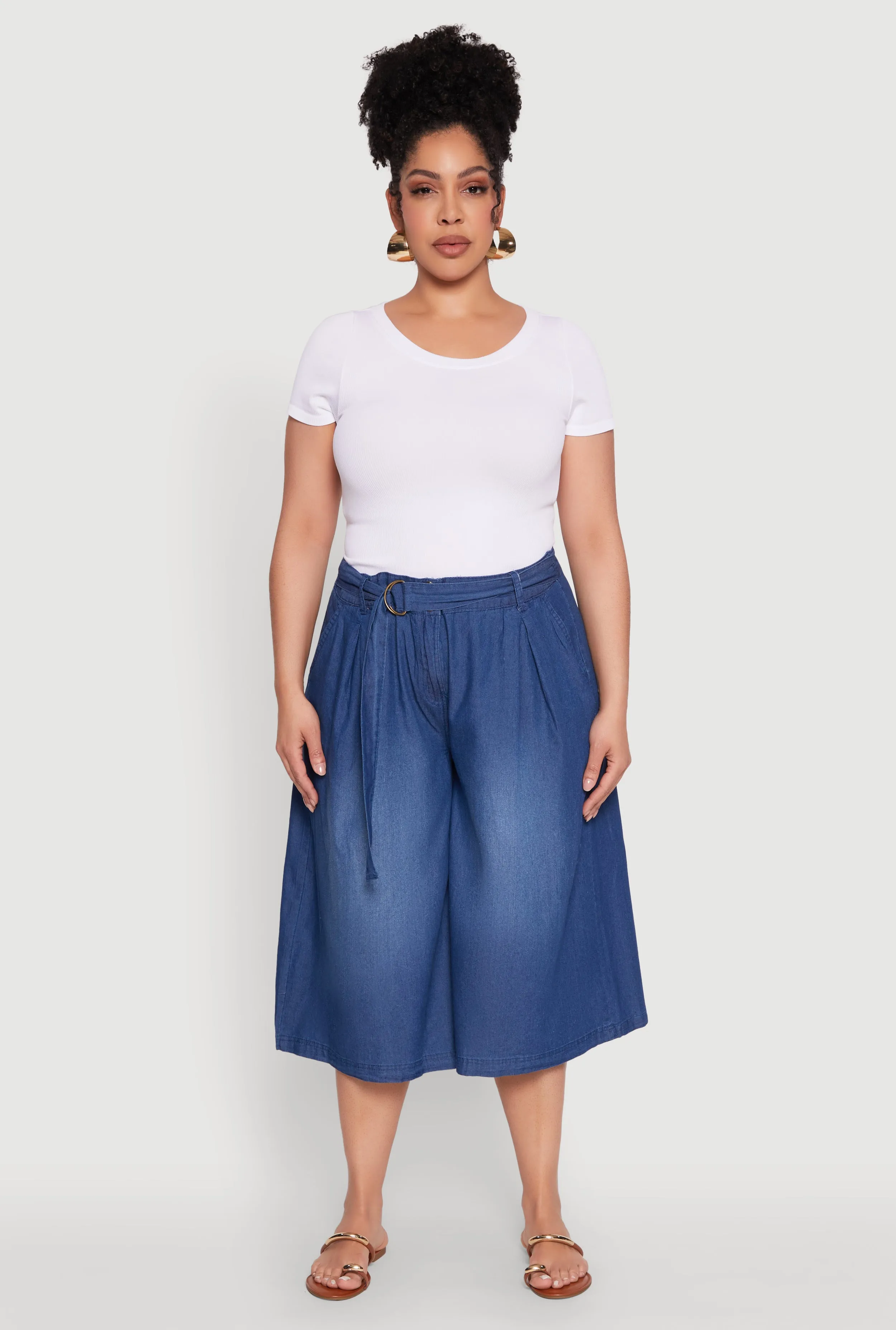 Plus Size Belted Front Denim Culottes sold by Rainbow product image thumbnail 2