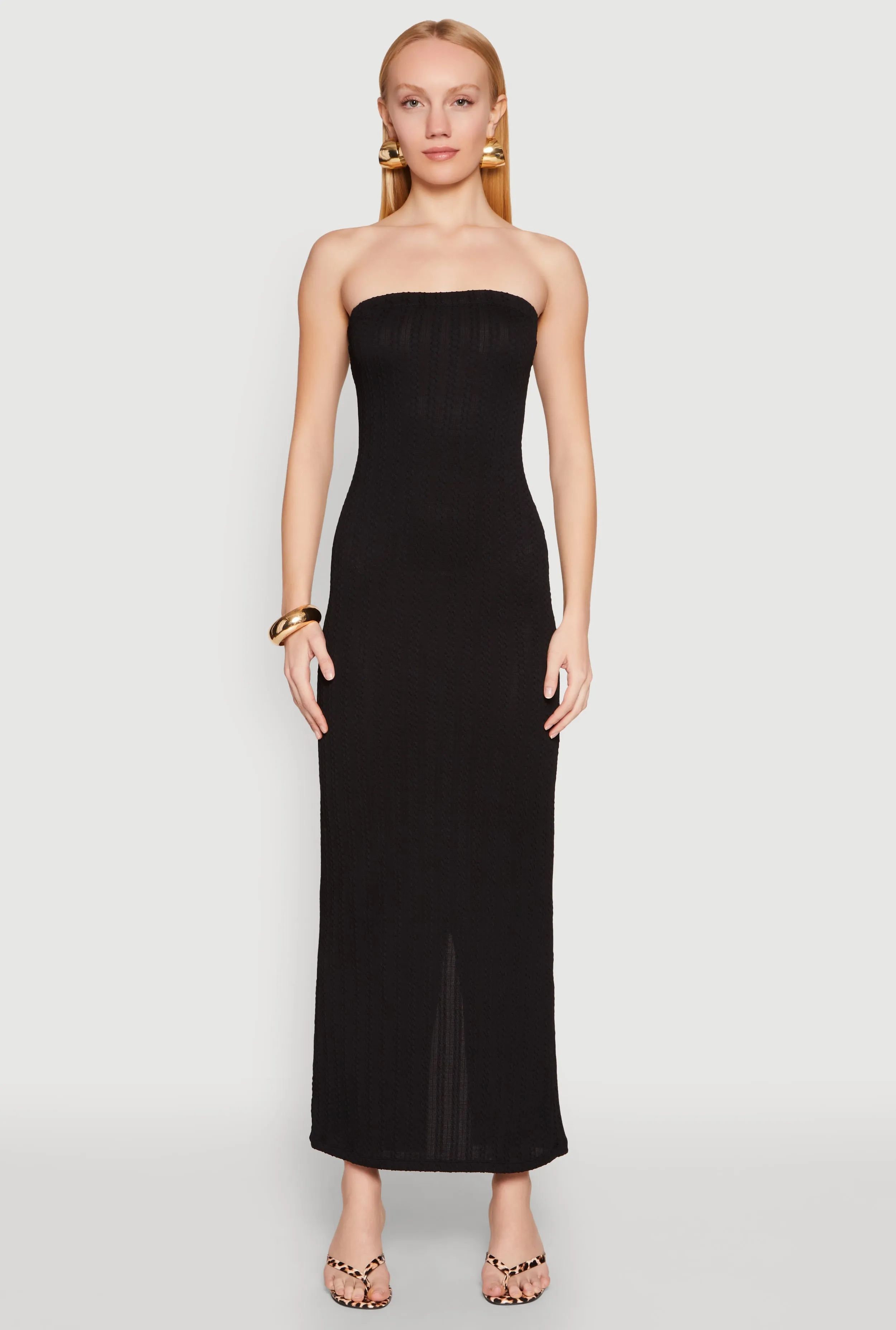 Textured Knit Back Slit Maxi Tube Dress sold by Rainbow product image thumbnail 2