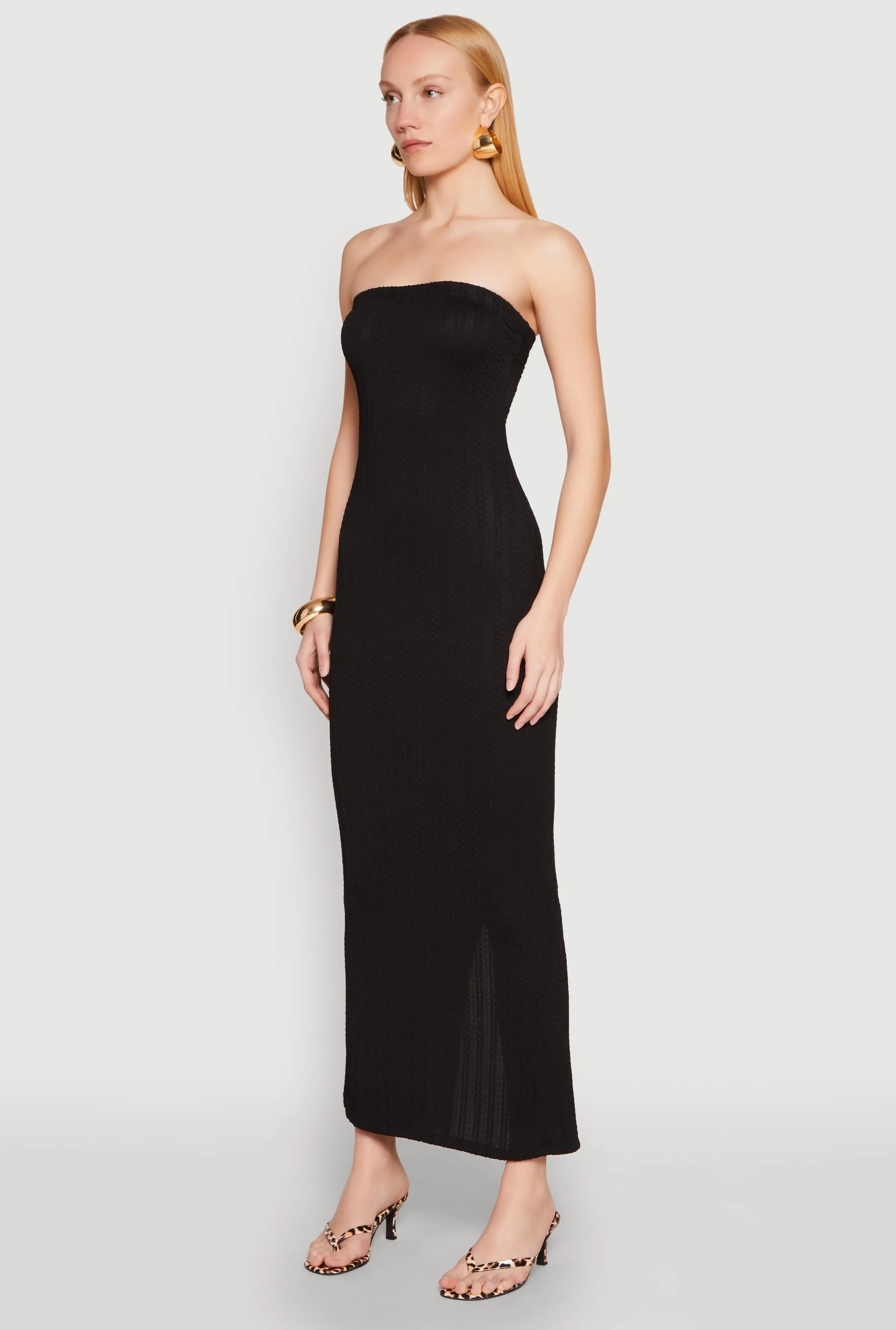 Textured Knit Back Slit Maxi Tube Dress sold by Rainbow product image thumbnail 3