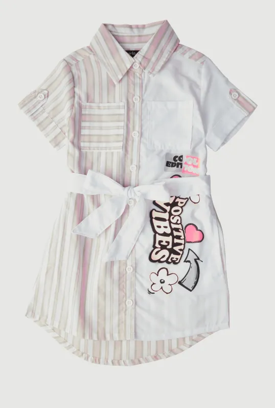 Little Girls Striped Positive Vibes Graphic Shirt Dress sold by Rainbow