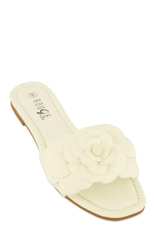 Faux Leather Flower Band Slide Sandals sold by Rainbow