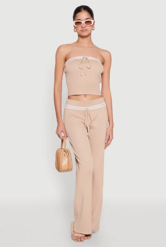 Almost Famous Lace Detail Wide Leg Pants sold by Rainbow