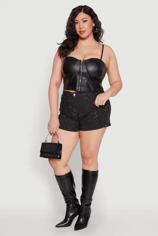 Plus Size Daisy Denim Rhinestone Studded Shorts sold by Rainbow