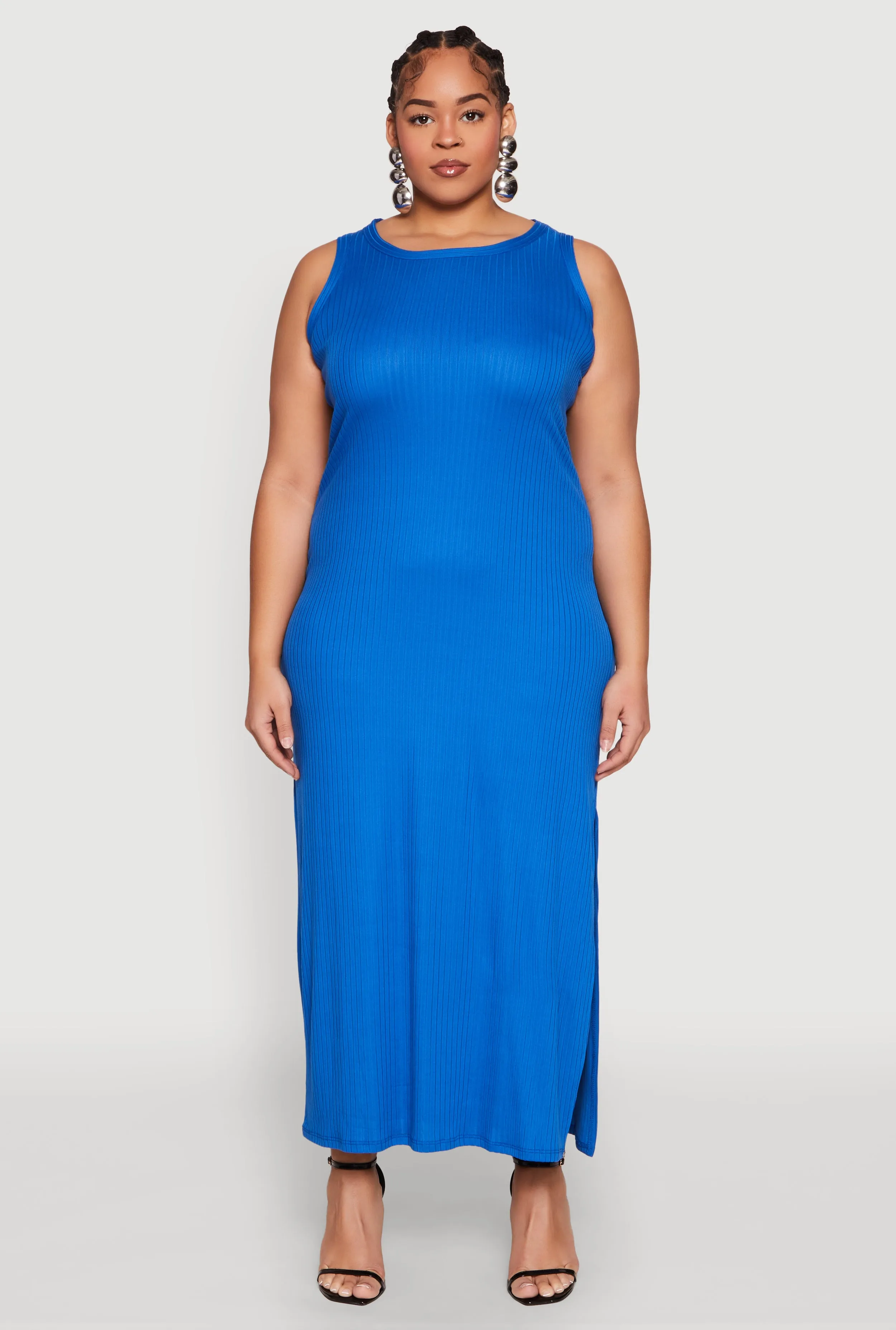 Plus Size Ribbed Knit Side Slit Maxi Tank Dress sold by Rainbow