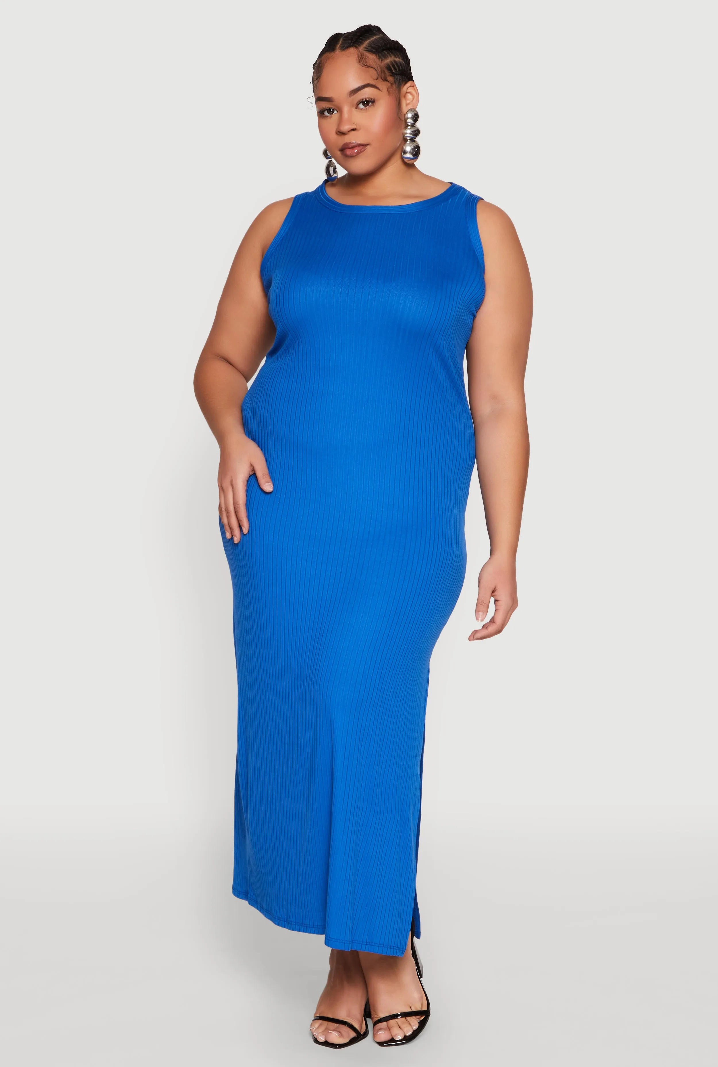 Plus Size Ribbed Knit Side Slit Maxi Tank Dress sold by Rainbow product image thumbnail 2