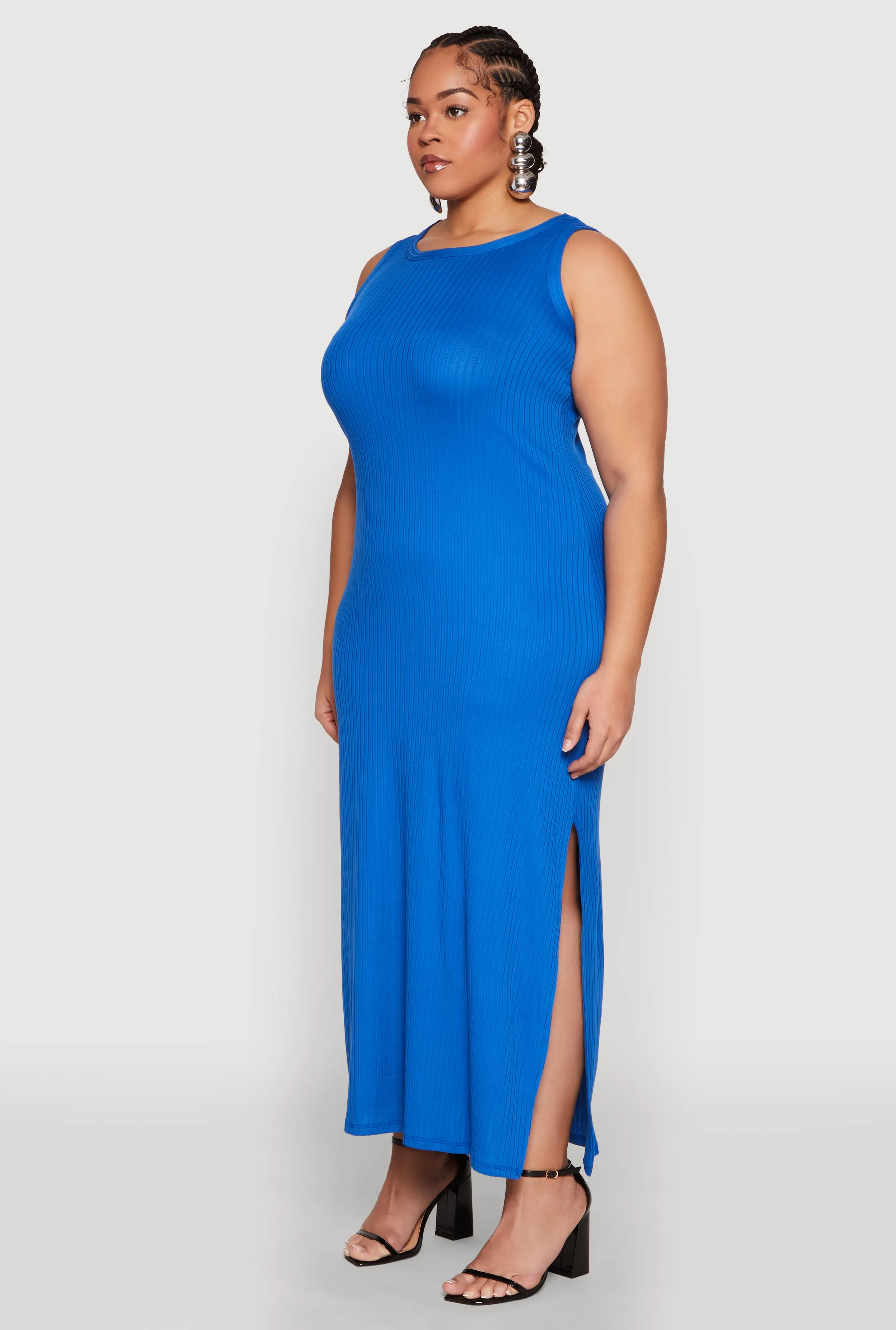 Plus Size Ribbed Knit Side Slit Maxi Tank Dress sold by Rainbow product image thumbnail 3