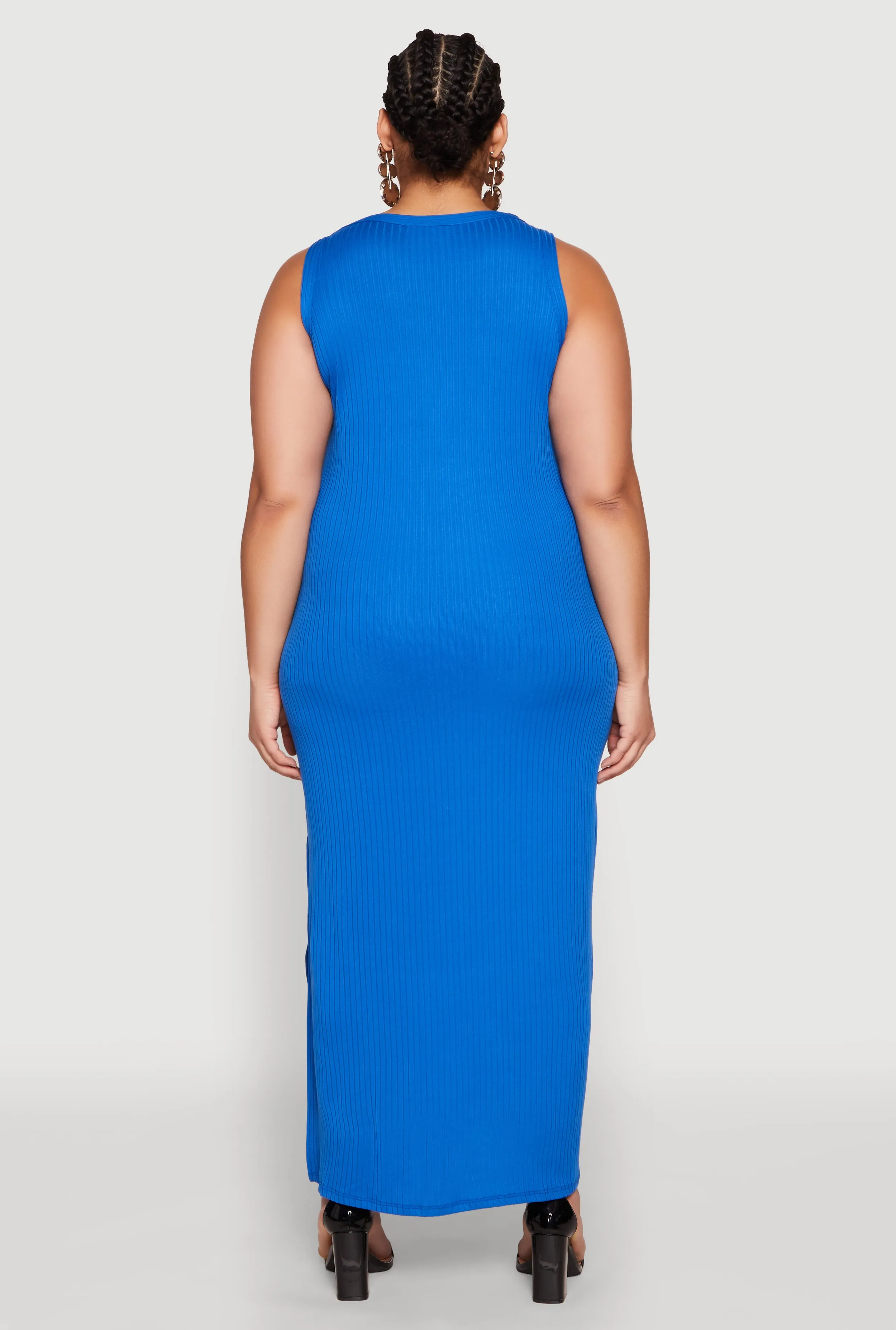 Plus Size Ribbed Knit Side Slit Maxi Tank Dress sold by Rainbow product image thumbnail 5