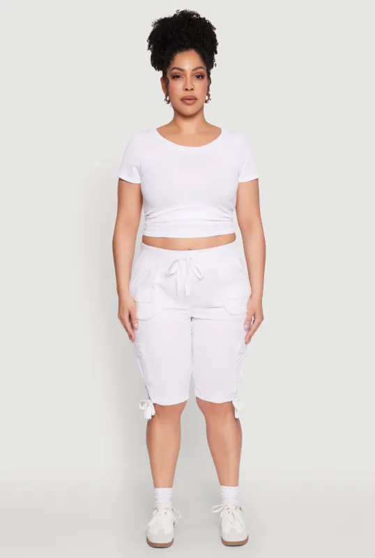 Plus Size Tie Hem Cargo Bermuda Shorts sold by Rainbow