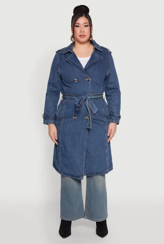 Plus Size Denim Trench Coat sold by Rainbow