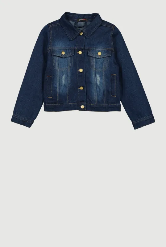 Girls Ombre Bear Graphic Distressed Jean Jacket sold by Rainbow