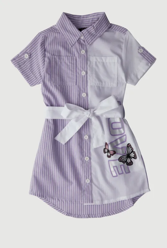 Little Girls Striped Love Butterfly Graphic Shirt Dress sold by Rainbow