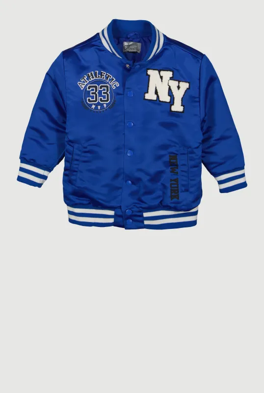 Little Boys Chenille City Graphic Patch Bomber Jacket sold by Rainbow