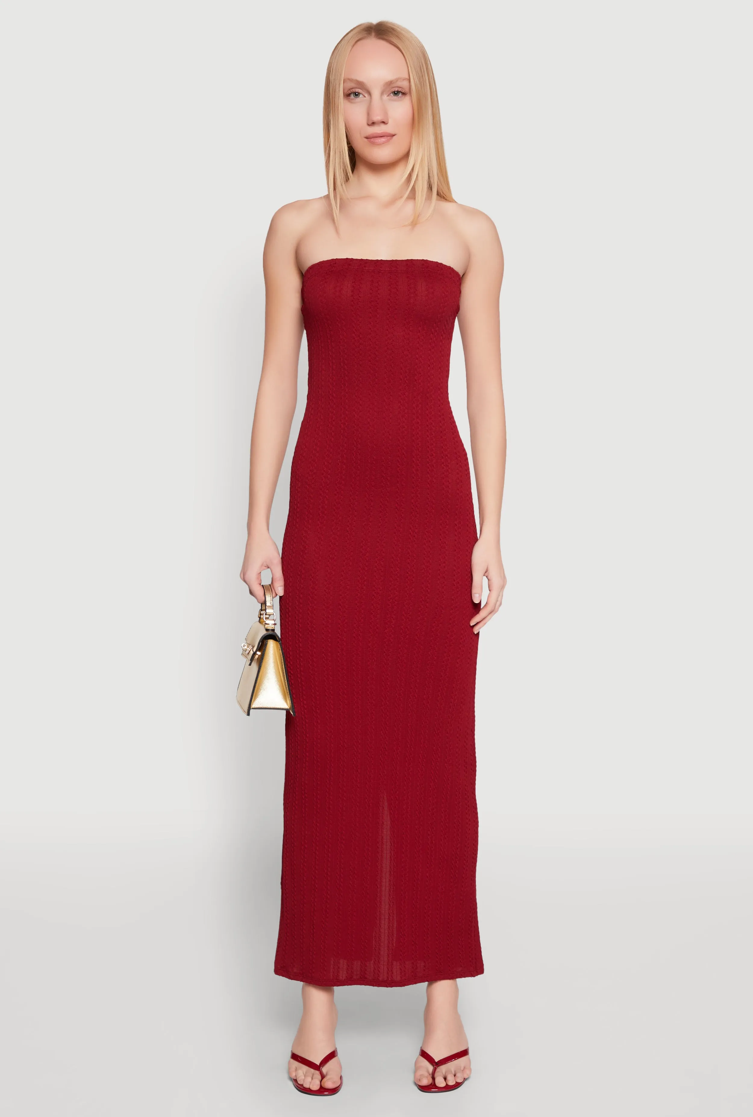 Textured Knit Back Slit Maxi Tube Dress sold by Rainbow product image thumbnail 2