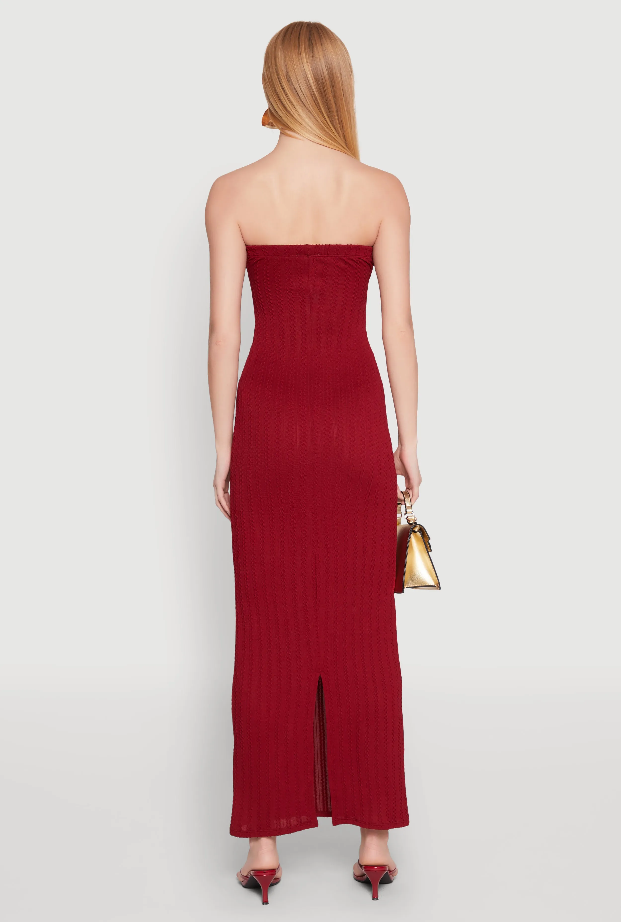 Textured Knit Back Slit Maxi Tube Dress sold by Rainbow product image thumbnail 5