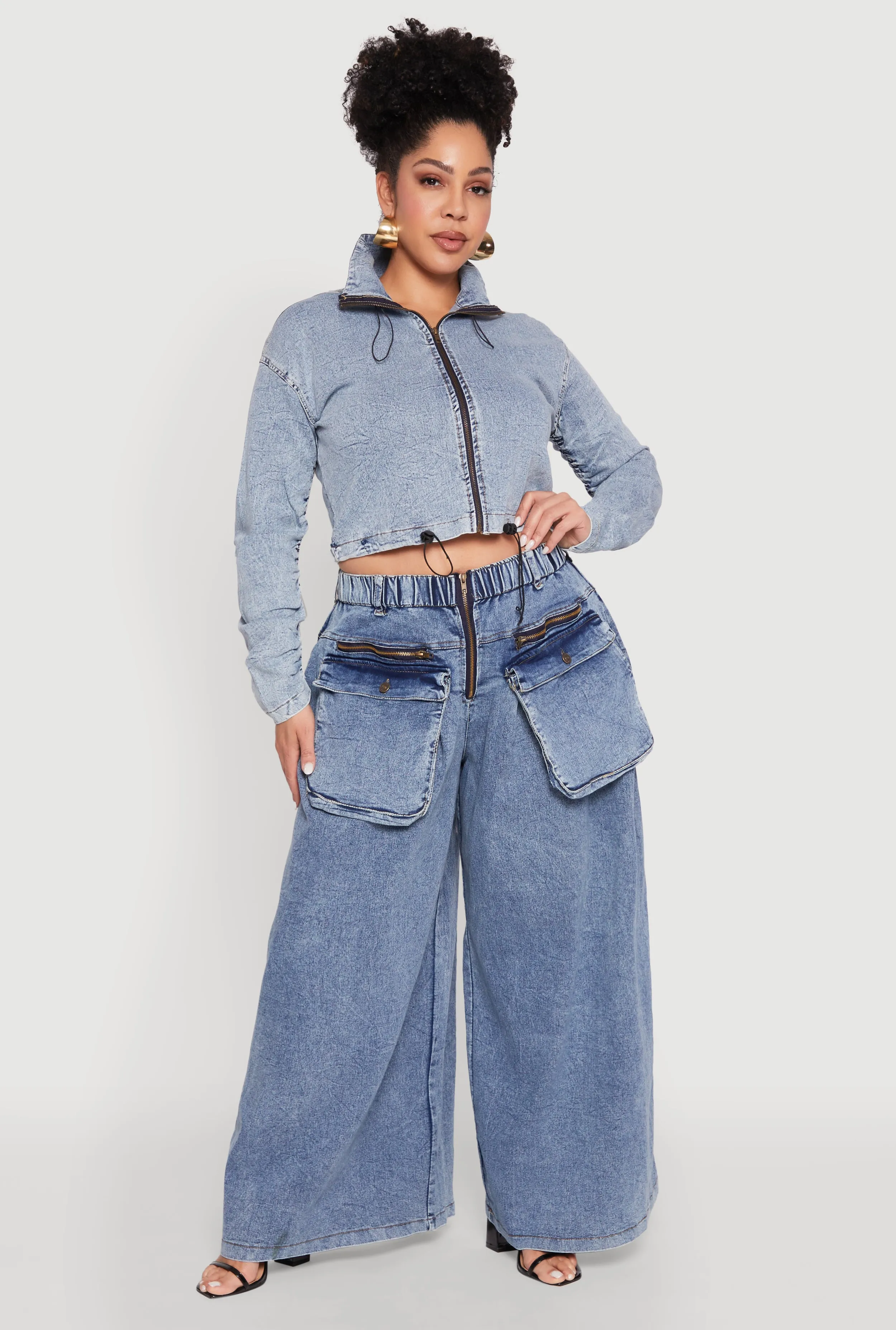 Plus Size Zip Front Cargo Wide Leg Jeans sold by Rainbow product image thumbnail 2