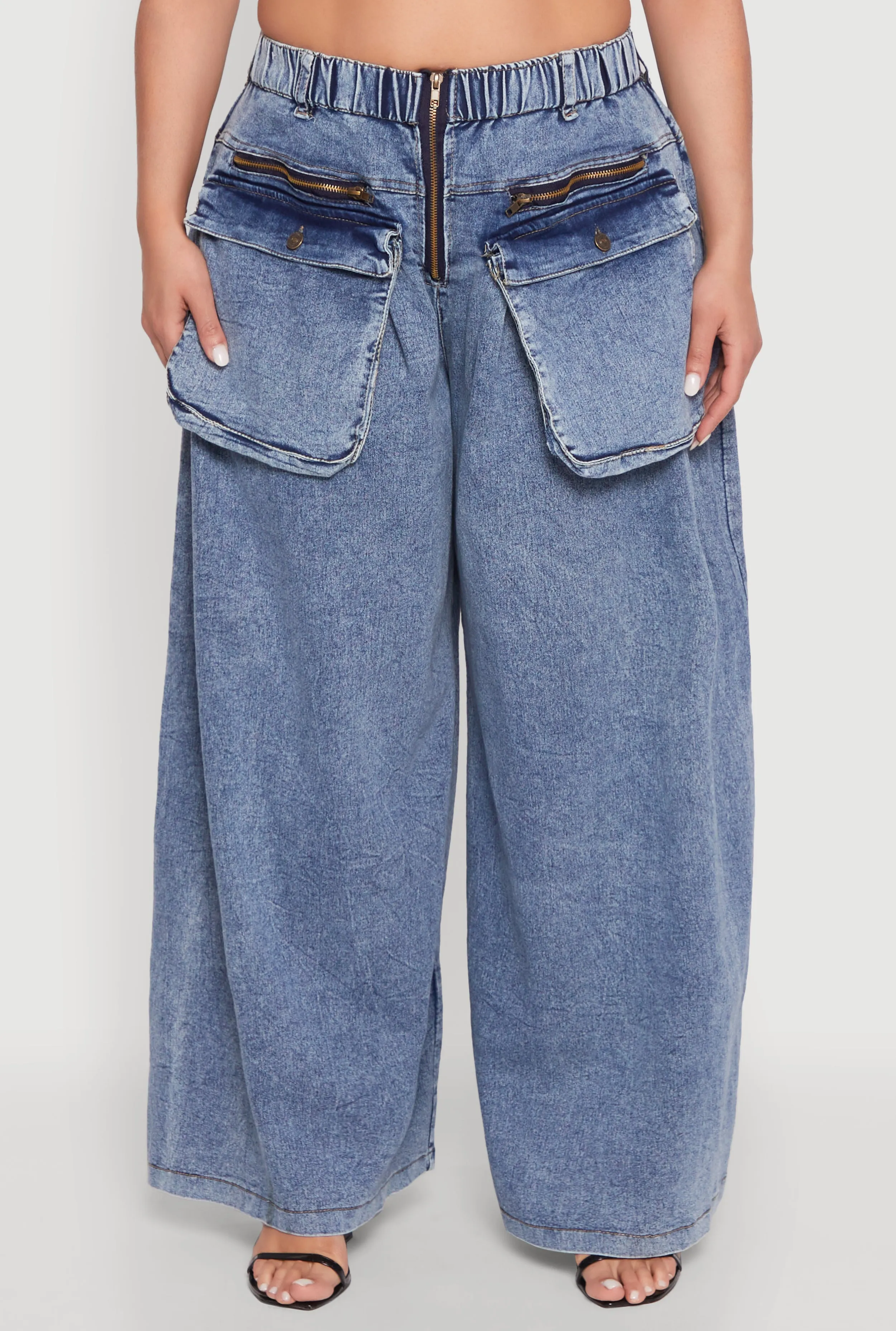 Plus Size Zip Front Cargo Wide Leg Jeans sold by Rainbow product image thumbnail 3