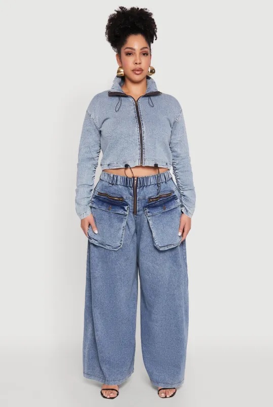 Plus Size Zip Front Cargo Wide Leg Jeans sold by Rainbow