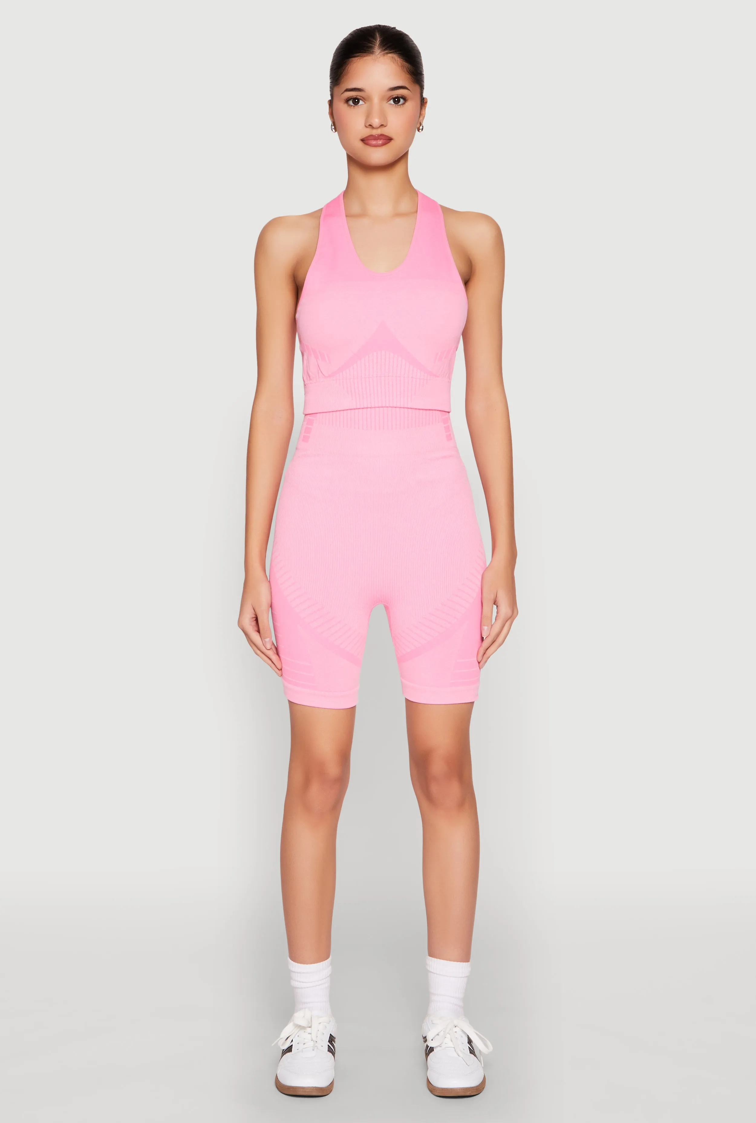 Seamless Rib Knit Two Tone Racerback Tank Top and Shorts sold by Rainbow product image thumbnail 2