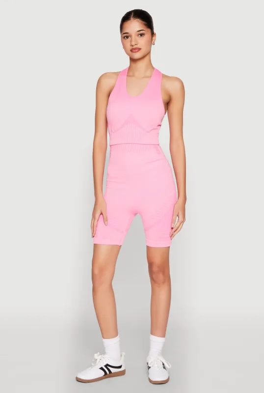 Seamless Rib Knit Two Tone Racerback Tank Top and Shorts sold by Rainbow