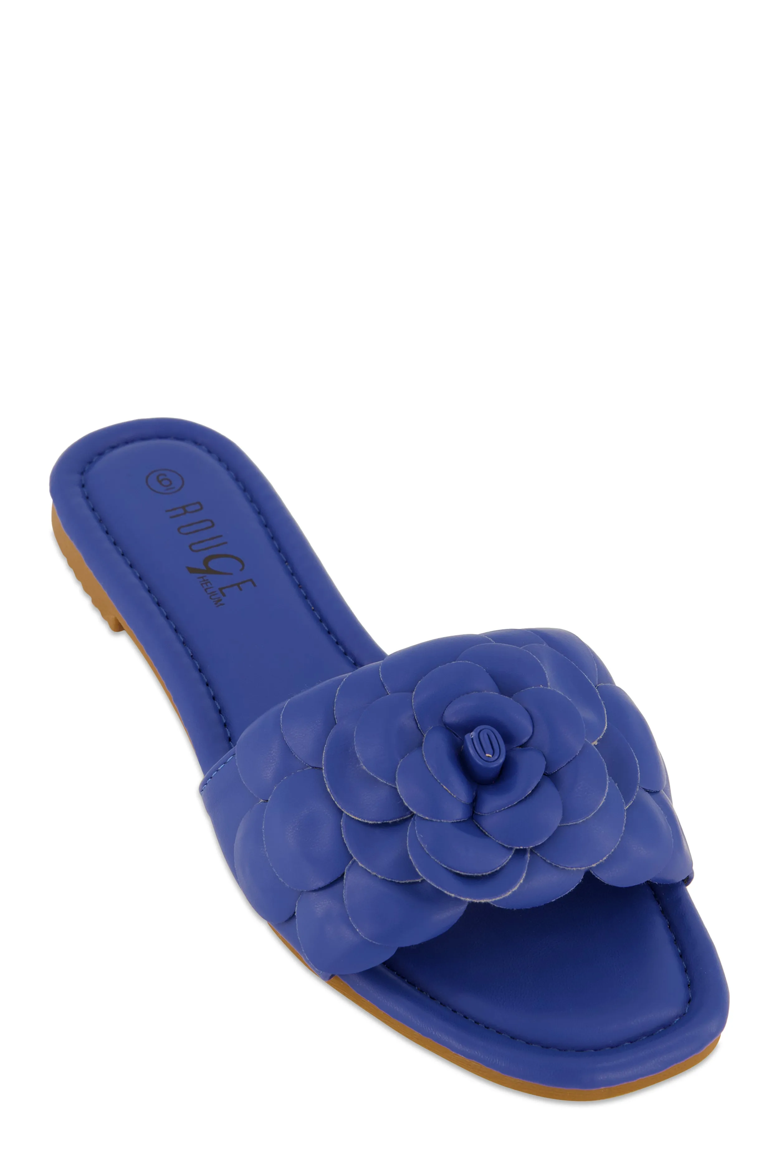 Faux Leather Flower Band Slide Sandals sold by Rainbow