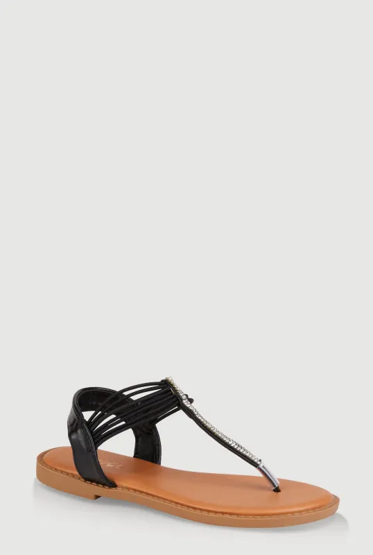 Girls Corded Rhinestone Studded Thong Sandals sold by Rainbow