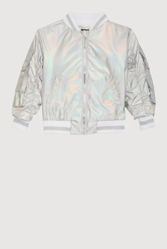 Little Girls Metallic Cargo Pocket Bomber Jacket sold by Rainbow
