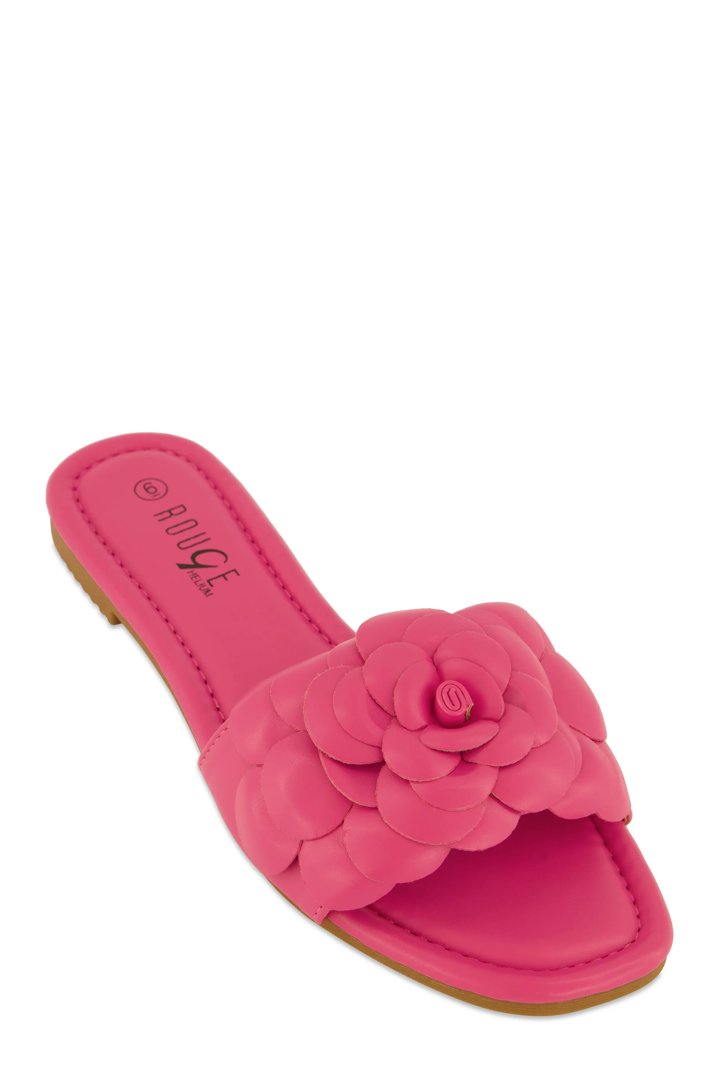 Faux Leather Flower Band Slide Sandals sold by Rainbow
