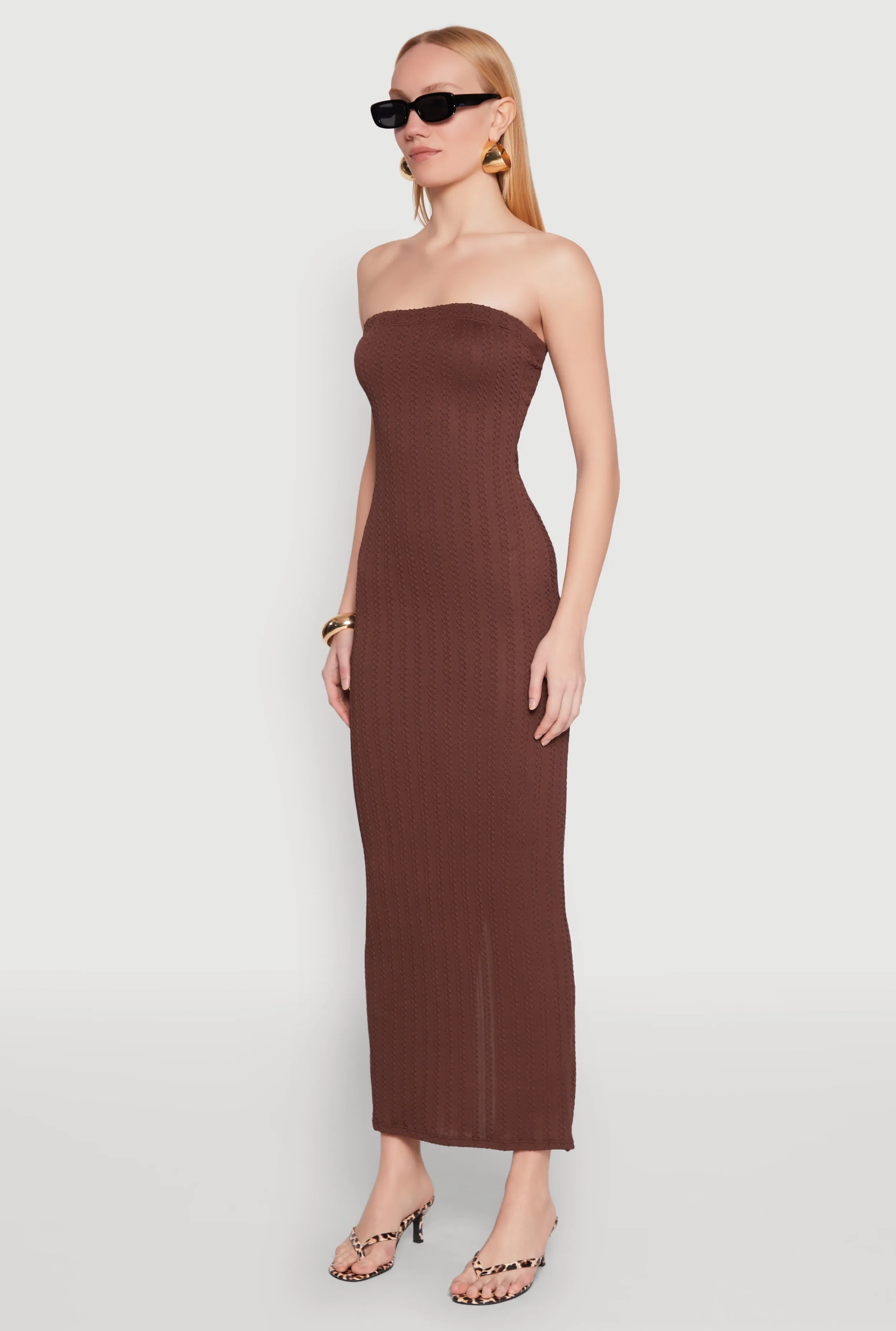 Textured Knit Back Slit Maxi Tube Dress sold by Rainbow product image thumbnail 3